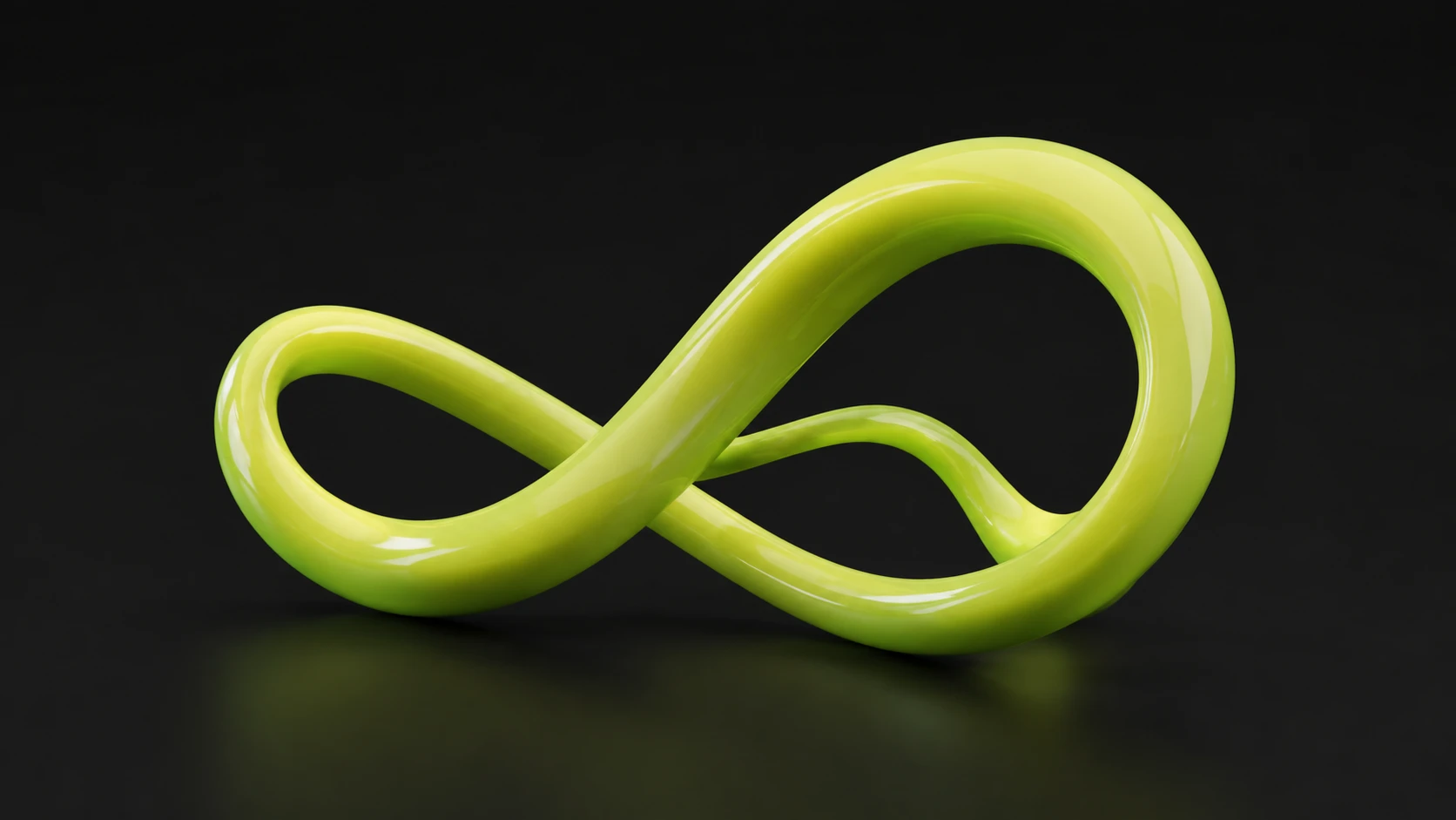Escultura brillante verde lima con forma de lazo infinito, objeto decorativo de Voxa